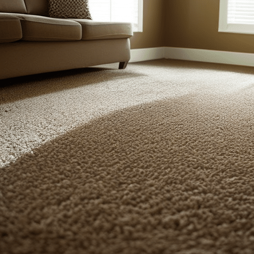 An image showcasing a sparkling clean carpet in a sunlit living room, with fresh air streaming through open windows
