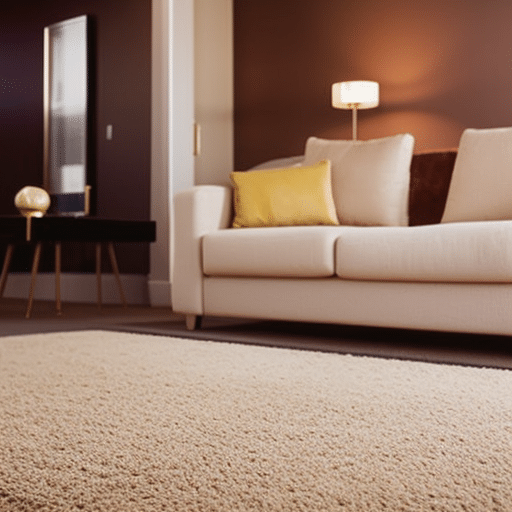An image showcasing a pristine carpet in a well-maintained living room, with a clear focus on its vibrant colors and smooth texture