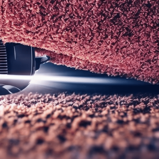 An image showing a close-up view of a spotlessly clean carpet, with a powerful vacuum cleaner removing minuscule dust mites and bacteria