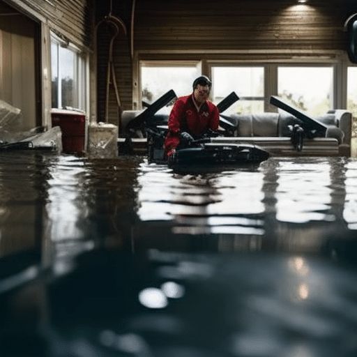 Design an image showcasing the meticulous residential water damage repair process of water extraction and drying